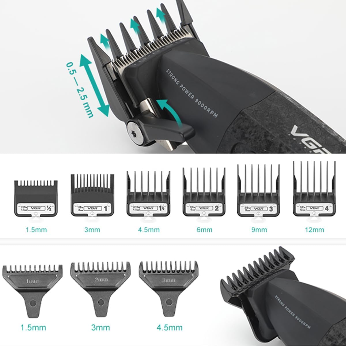 VGR Hair Clippers for Men Professional Barber Clippers and Trimmers Set, Triple Floating Blade Foil Shaver, Cordless 9000 RPM Motor Hair Cutting Kit with LED Display, V-640 & V-378 (Red)