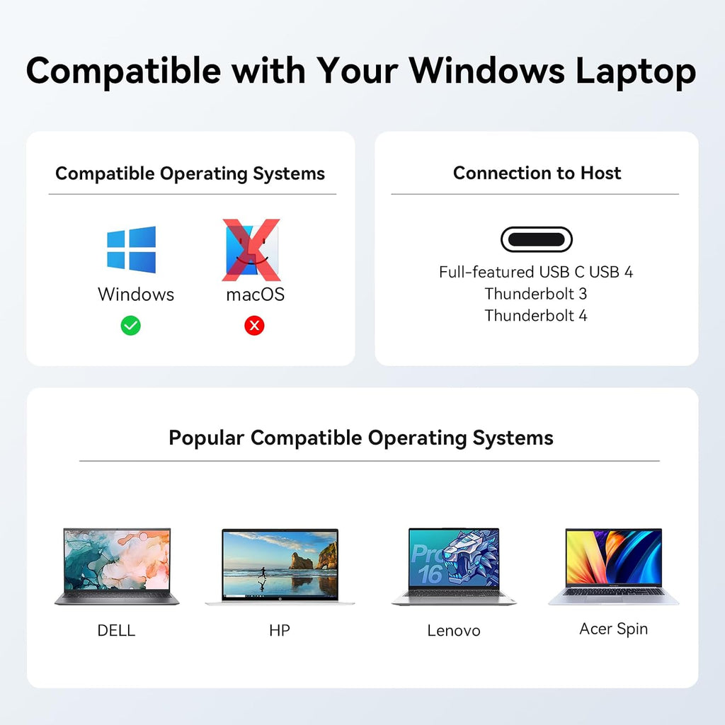 TobenONE Laptop Docking Station Dual Monitor 4K@60Hz with 100W Power Adapter, Vertical Docking Station with HDMI, USB A&C 3.2 Ports, SD/microSD, Audio for Dell/HP/Lenovo/Surface