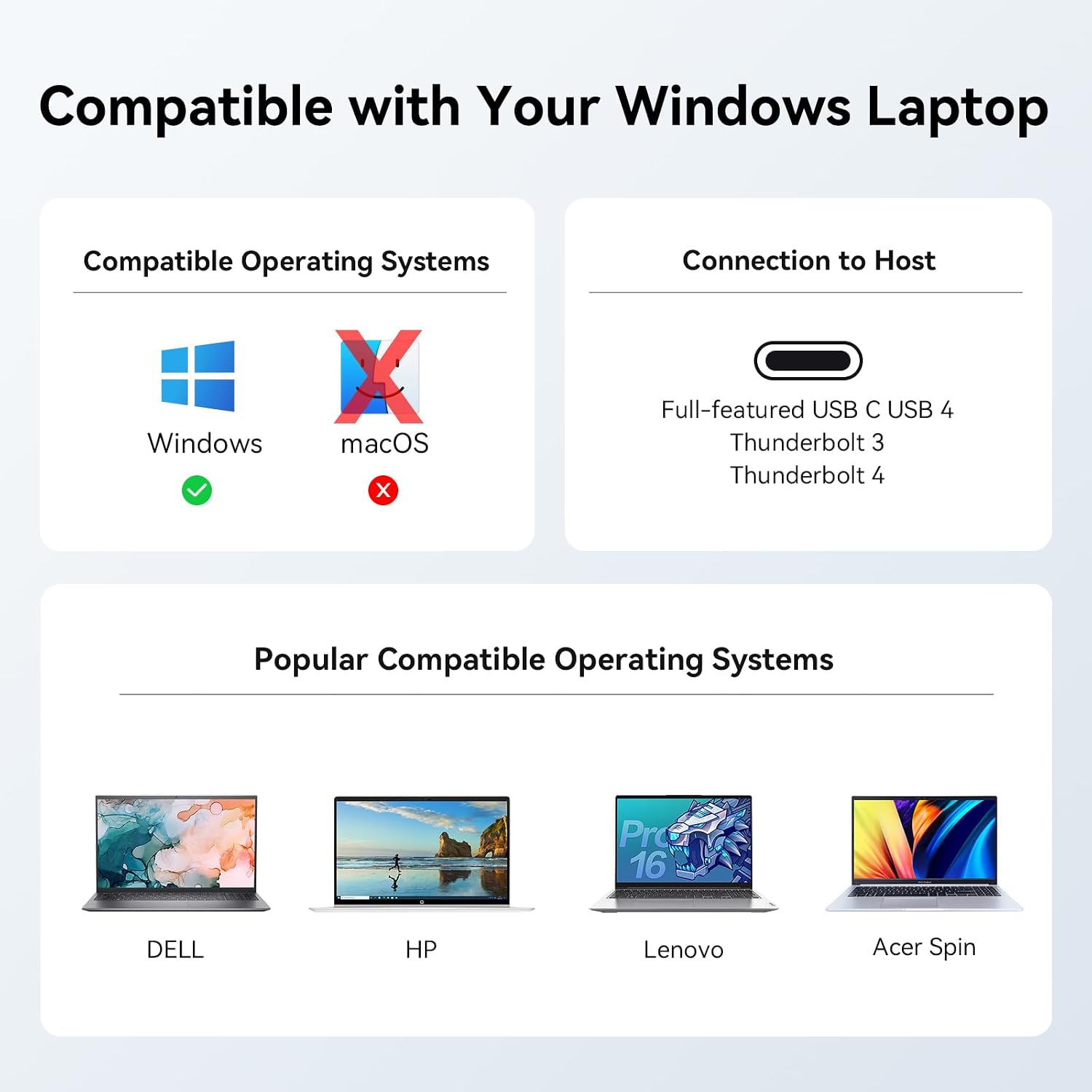 TobenONE Laptop Docking Station Dual Monitor 4K@60Hz with 100W Power Adapter, Vertical Docking Station with HDMI, USB A&C 3.2 Ports, SD/microSD, Audio for Dell/HP/Lenovo/Surface