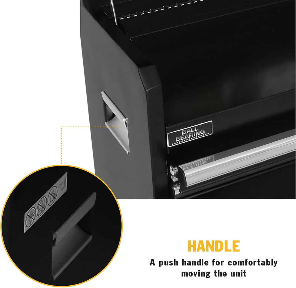 Olympia Tools 26-Inch 4-Drawer Portable Tool Chest, Metal Storage Organizer Box, Black - Work Toolbox for Home Garage and Workshop with Locking Lid and Ball Bearing Slides
