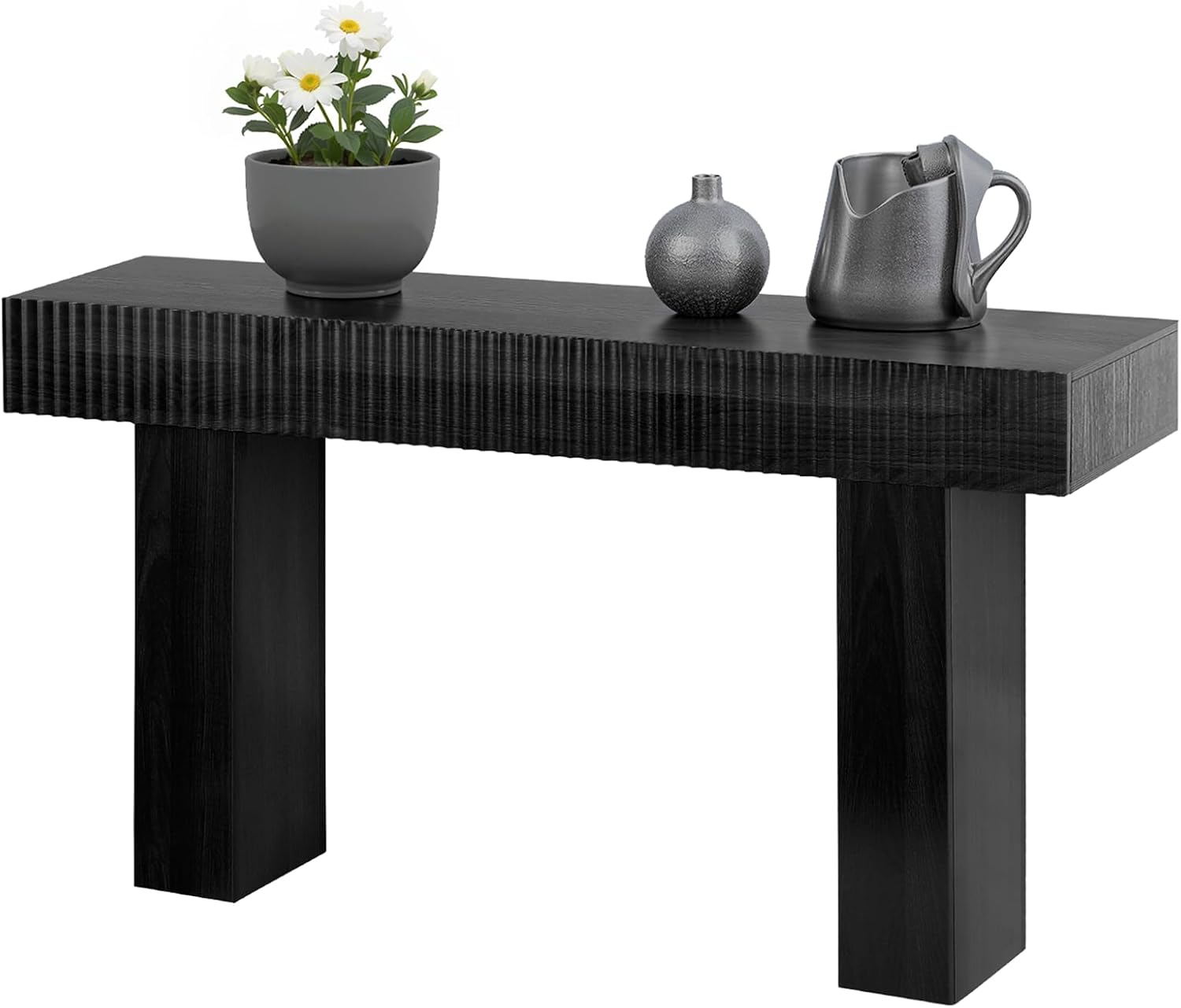 ZYBT 56' Long Fluted Console Table, Boho Vanity Desk Wooden Narrow Sofa Table Behind The Couch, Farmhouse Entryway Table for Entrance, Hallway,Living Room,Bedroom, Home Office Black