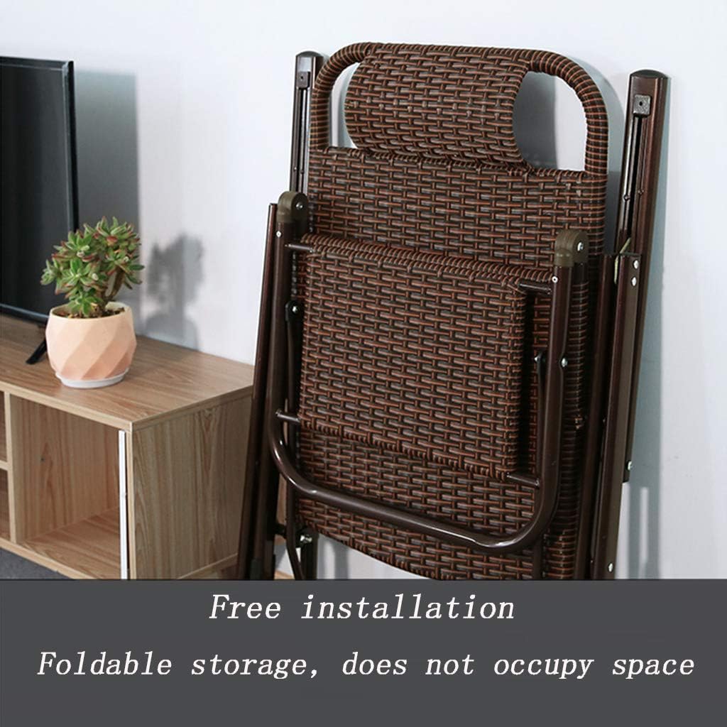 Folding Deck Chair, Leisure Rattan Garden Rocking Chair for Indoor nap Lunch Break/Outdoor Camping Beach