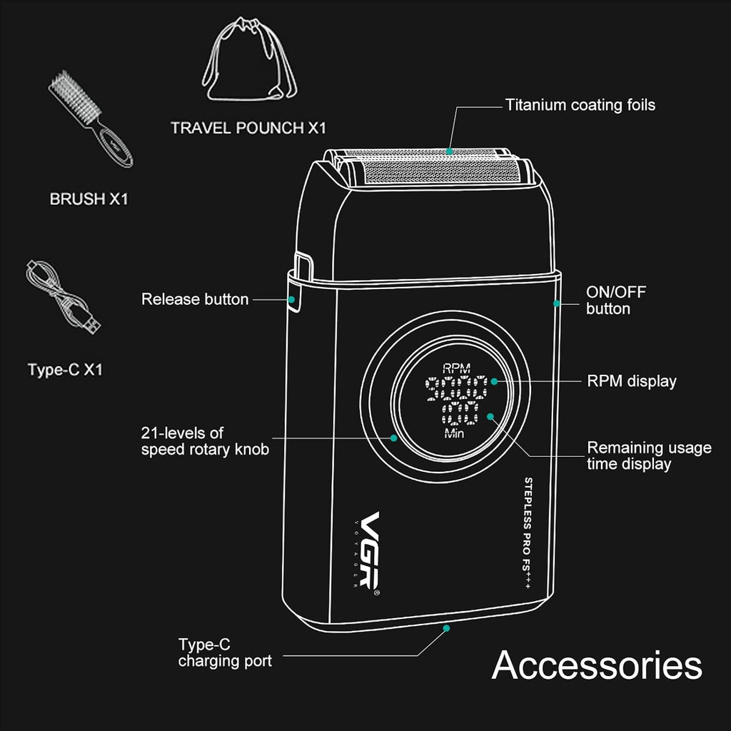 VGR Hair Clippers for Men Professional Barber Clippers and Trimmers Set, Triple Floating Blade Foil Shaver, Cordless 9000 RPM Motor Hair Cutting Kit with LED Display, V-640 & V-378 (Red)