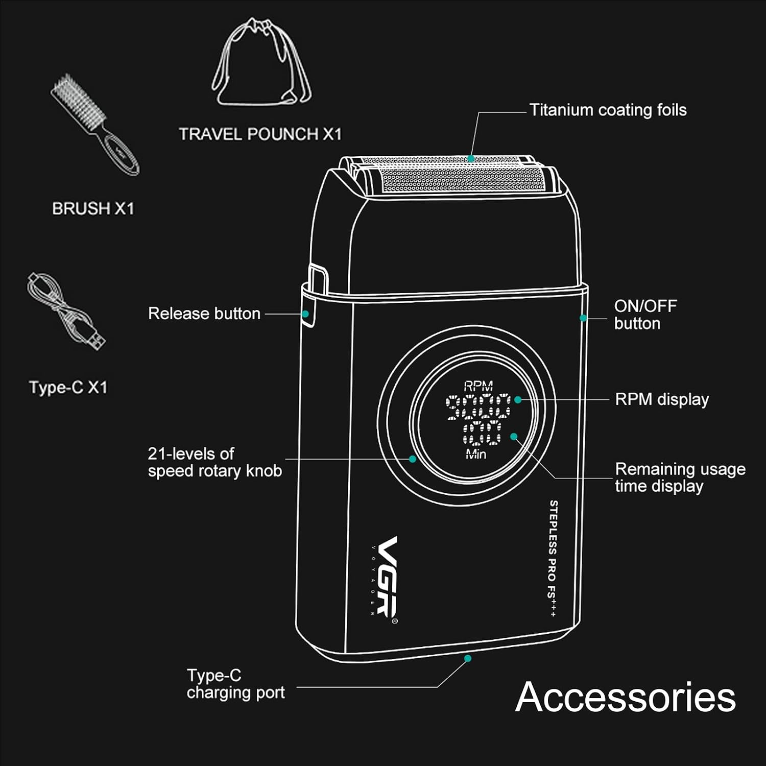 VGR Hair Clippers for Men Professional Barber Clippers and Trimmers Set, Triple Floating Blade Foil Shaver, Cordless 9000 RPM Motor Hair Cutting Kit with LED Display, V-640 & V-378 (Red)