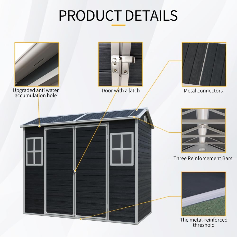8x4FT Resin Garden Shed - Plastic Lean to Shed with Floor, Lockable Outdoor Storage Sheds for Patio Yard, Outdoor Shed with Floor Included (Black)
