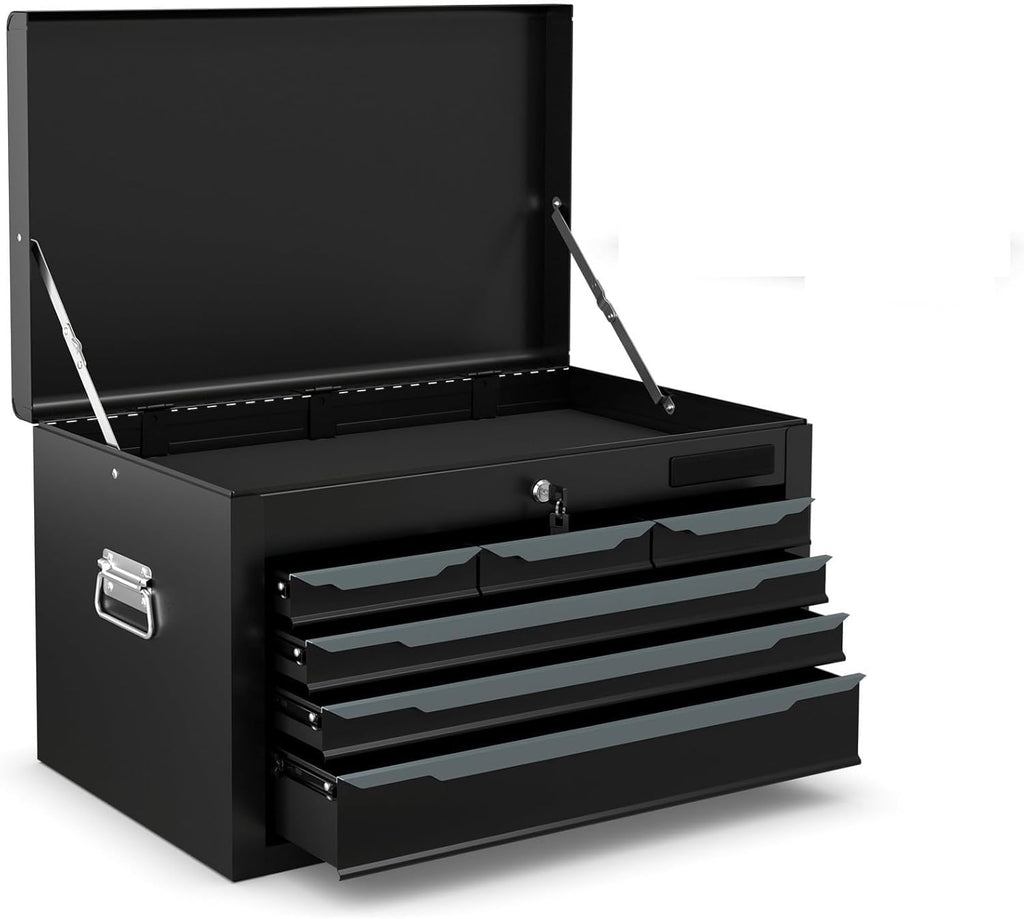 Goplus Tool Box, 24' 6-Drawers Steel Tool Chest w/Top Tool Tray,Automatic Lock, Protective Liners, Handle, Smooth Ball Bearing Sides, Portable Tool Storage Organizer, Toolbox for Garage Workshop
