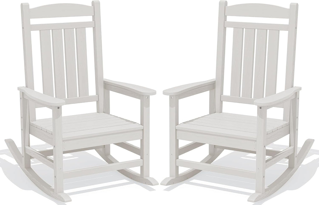 KINGYES Oversized HDPE Patio Rocking Chair Set of 2, Outdoor Rocking Chairs Porch Rocker for Adults, White