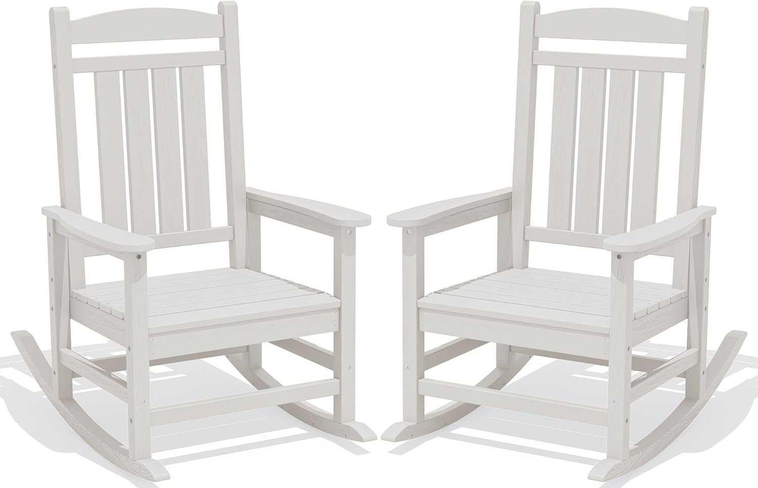 KINGYES Oversized HDPE Patio Rocking Chair Set of 2, Outdoor Rocking Chairs Porch Rocker for Adults, White
