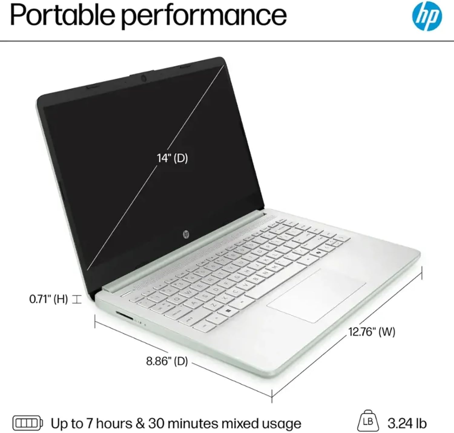HP 14' Student Business Laptop - Win 11 Pro & 1-Year Office 365 • Intel Quad-Core N150(beats N4120) • HD Anti-glare Display • Wi-Fi 6 • Copilot+ PC • 16G RAM • 128G UFS + 256GB SD Card • w/Accessories