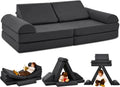 jela Kids Couch Safety Certified Play Couch Soft Kids Sofa with Machine Washable Cover Thick Foam Fort Building Set for Playroom Indoor (57'x28'x18', Charcoal)