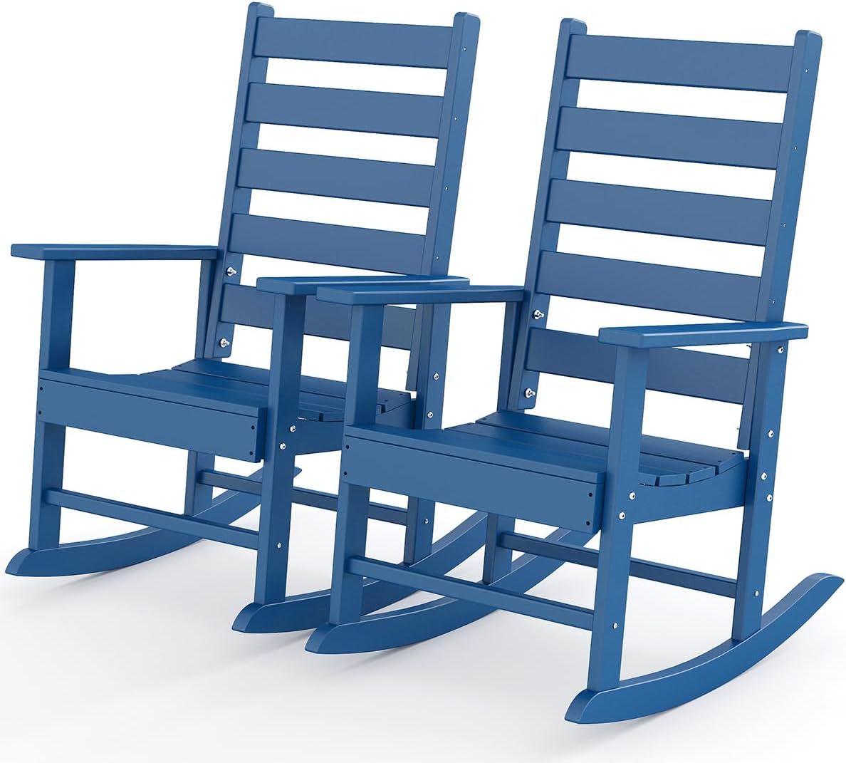 GREENVINES Outdoor-Rocking-Chairs-Set-of-2 | HDPE Plastic | Patio Rockers | Porch Rocker Chair | Shaker | Oversized | High Ladder Back | Big & Tall | PentaLuxe | Blue