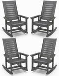 IVY&LANE Outdoor Rocking Chairs Set of 4 | Porch-Rockers | Grey | HDPE Plastic | All-Weather | High Back | Wide Seat | Oversized Patio Rocker for Adult | for Outside Deck Balcony Garden