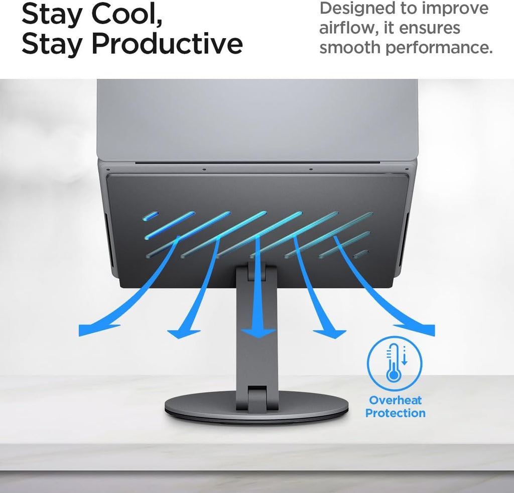 Spigen ArcDock Laptop Stand with 6 in 1 Hub USB-A 3.0, USB-C 3.0, PD 100W, 4K 60Hz HDMI Universal Adjustable Folding Laptop Dock with 360 Rotating Base - Space Grey