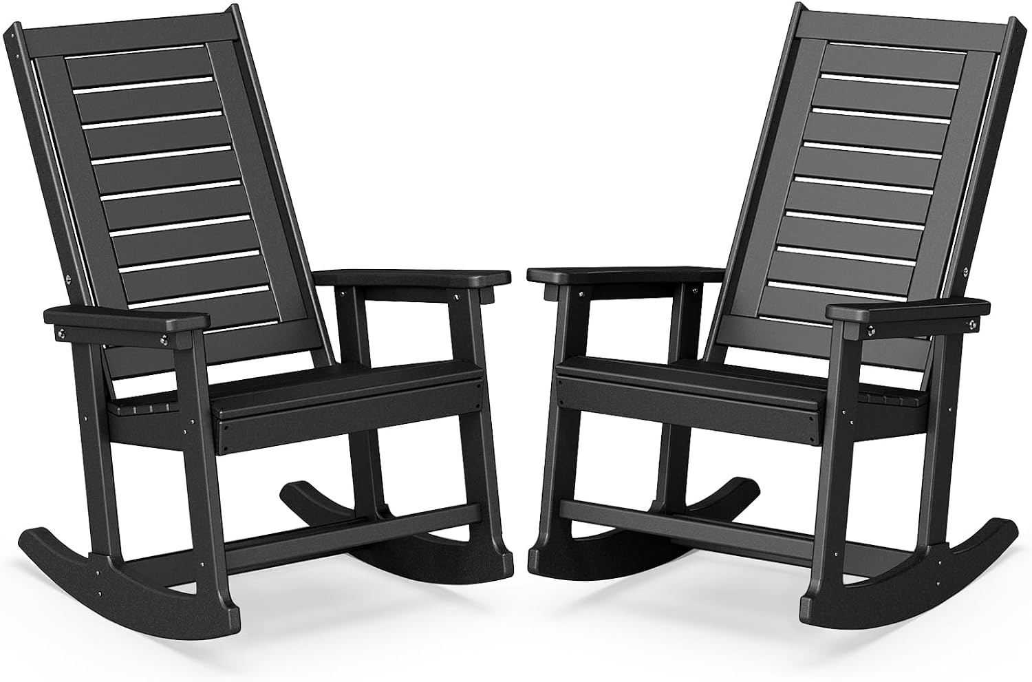 BRIOPAWS Outdoor Rocking Chairs | Set of 2 | Porch Rockers | HDPE Plastic| Black | Oversized | Patio Rocker Chair | High Back | for Big Man | Weather Resistant | for Outside Deck Balcony Backyard