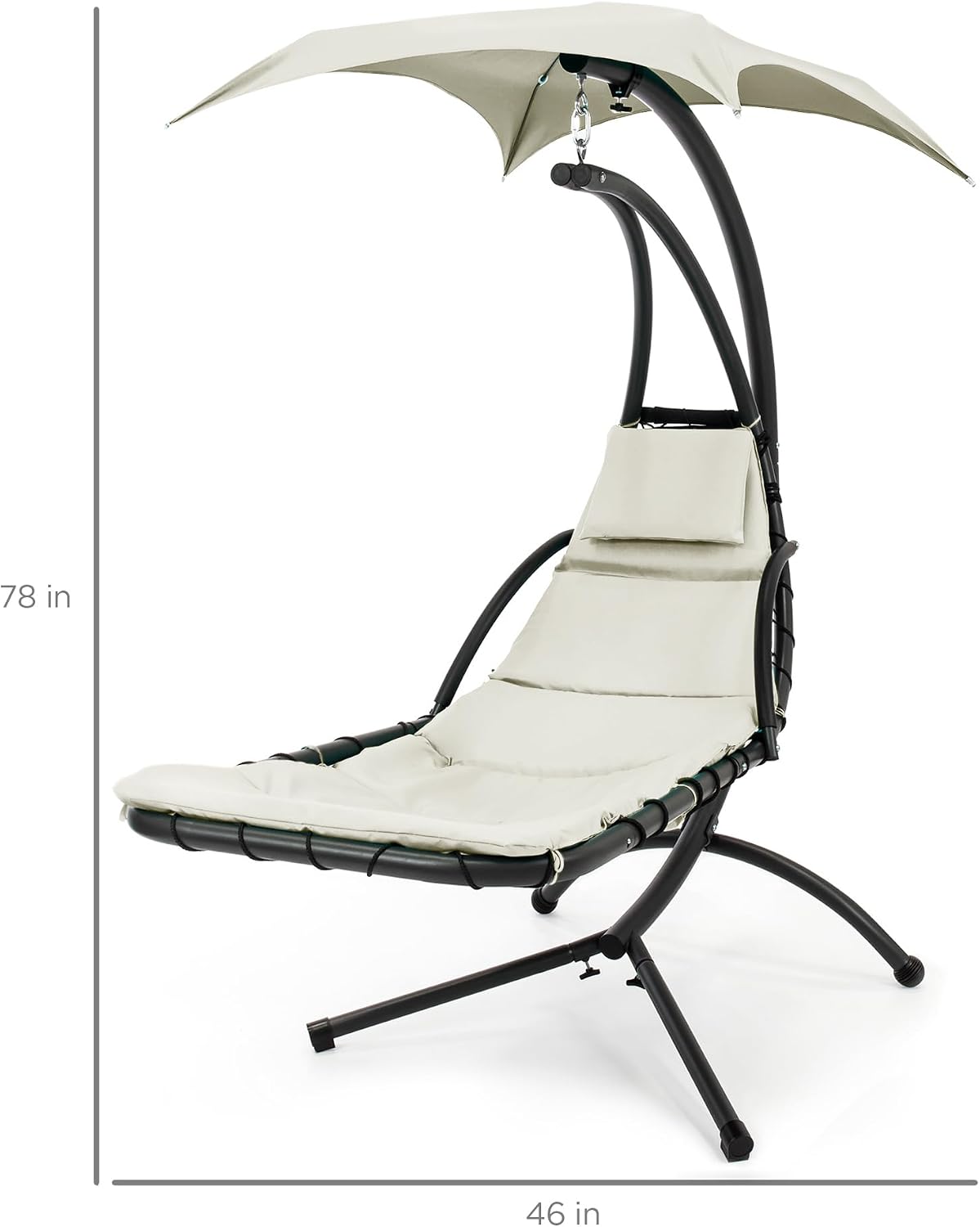 Best Choice Products Outdoor Hanging Curved Steel Chaise Lounge Chair Swing w/Built-in Pillow and Removable Canopy - Ivory