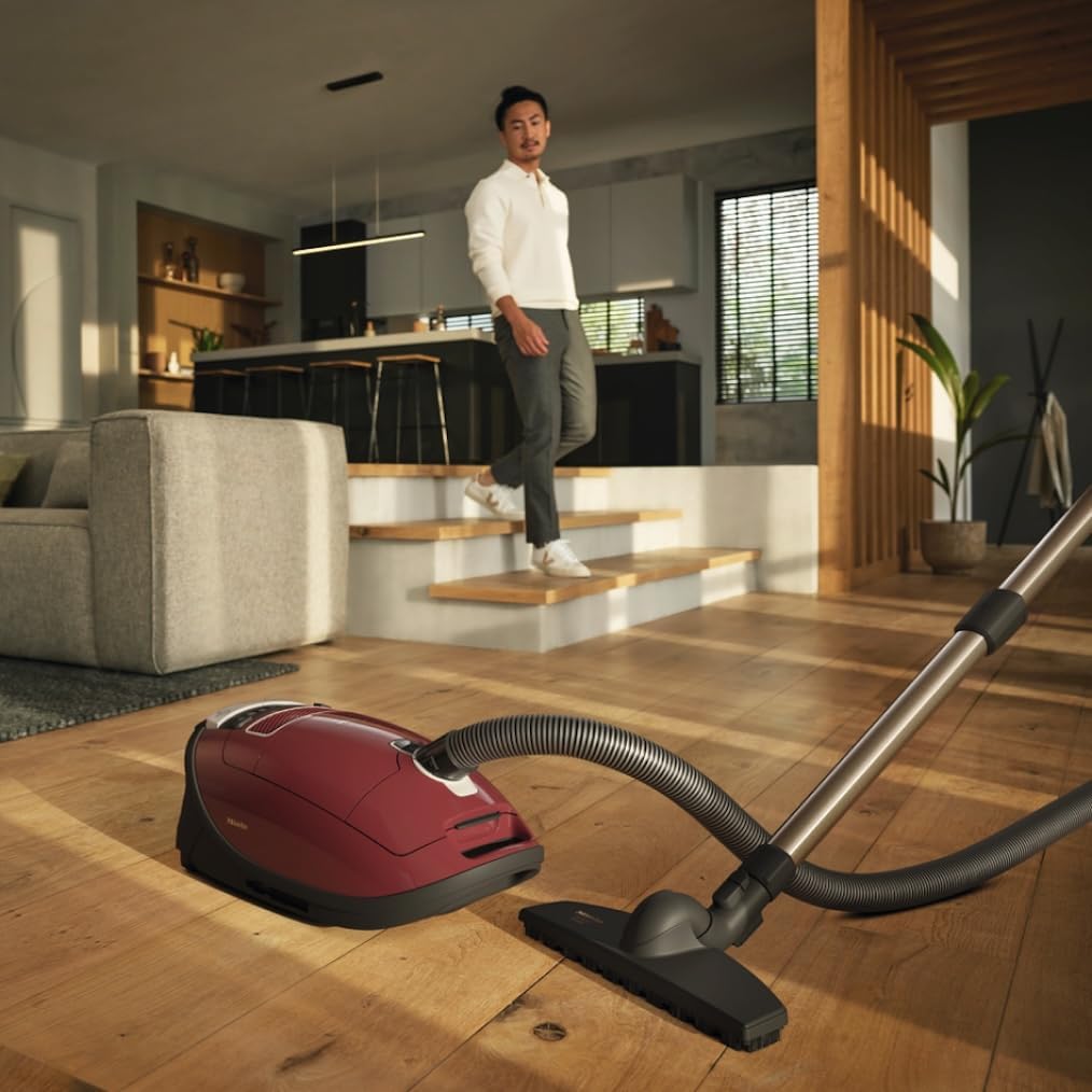Miele Complete C3 Limited Edition Bagged Canister Vacuum Cleaner with AirClean System, AllTeQ Universal Floorhead, and Parquet Twister Floorbrush, in Tayberry Red