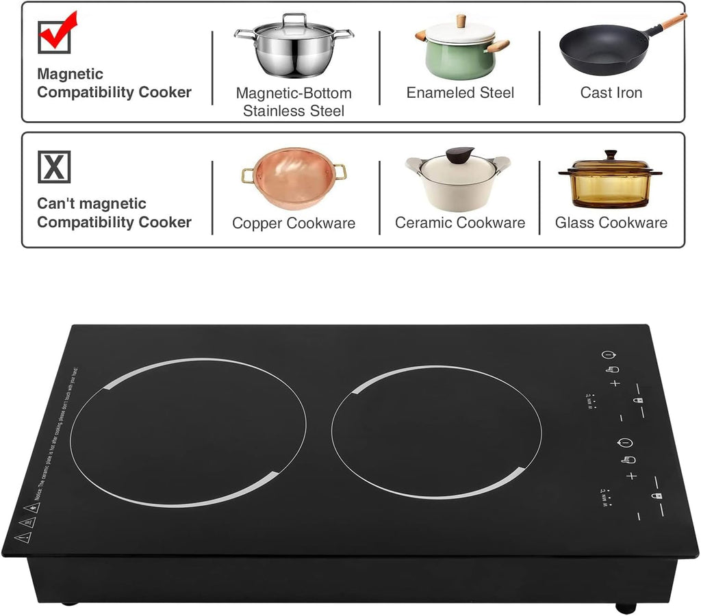 4000W Portable Induction Cooktop 2 Burner, Hot Plate Countertop Dual Dual Induction Cooktop Cooker Burner Stove Independent Control Safety Lock Timer for Home Kitchens, Dormitories