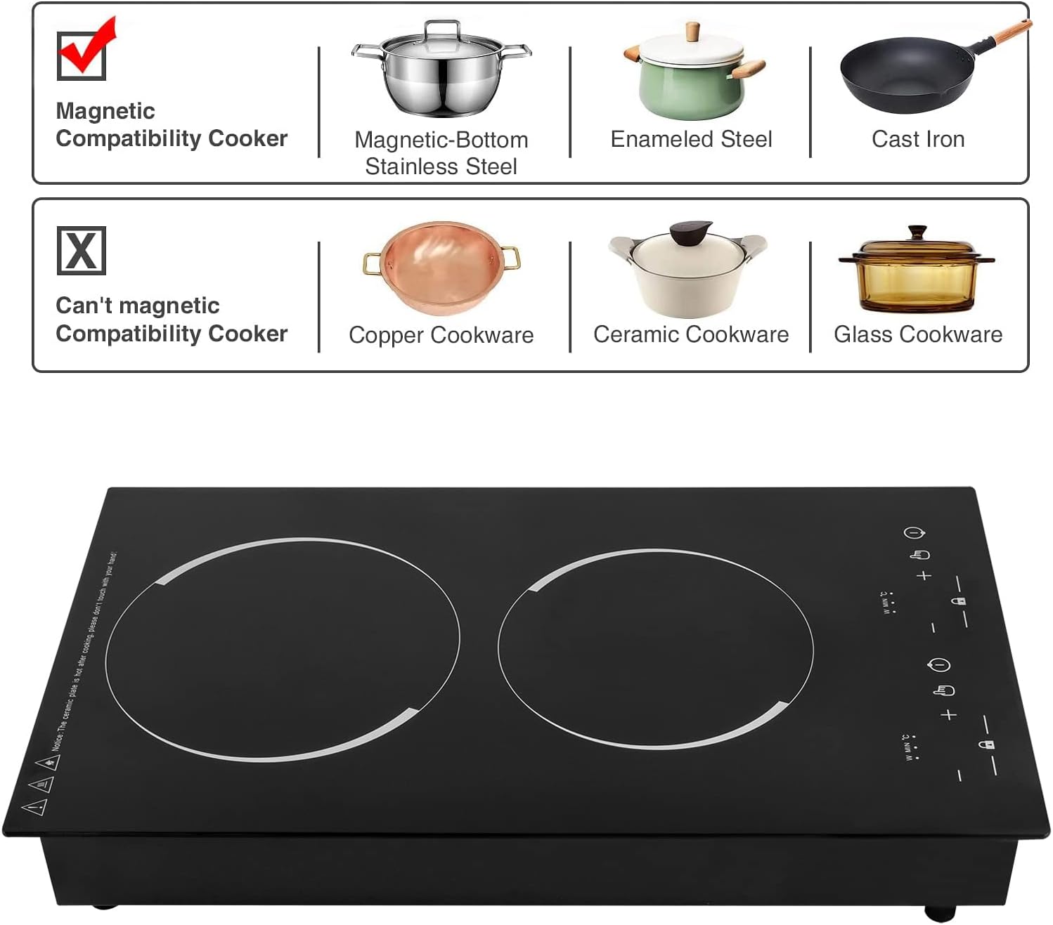 4000W Portable Induction Cooktop 2 Burner, Hot Plate Countertop Dual Dual Induction Cooktop Cooker Burner Stove Independent Control Safety Lock Timer for Home Kitchens, Dormitories