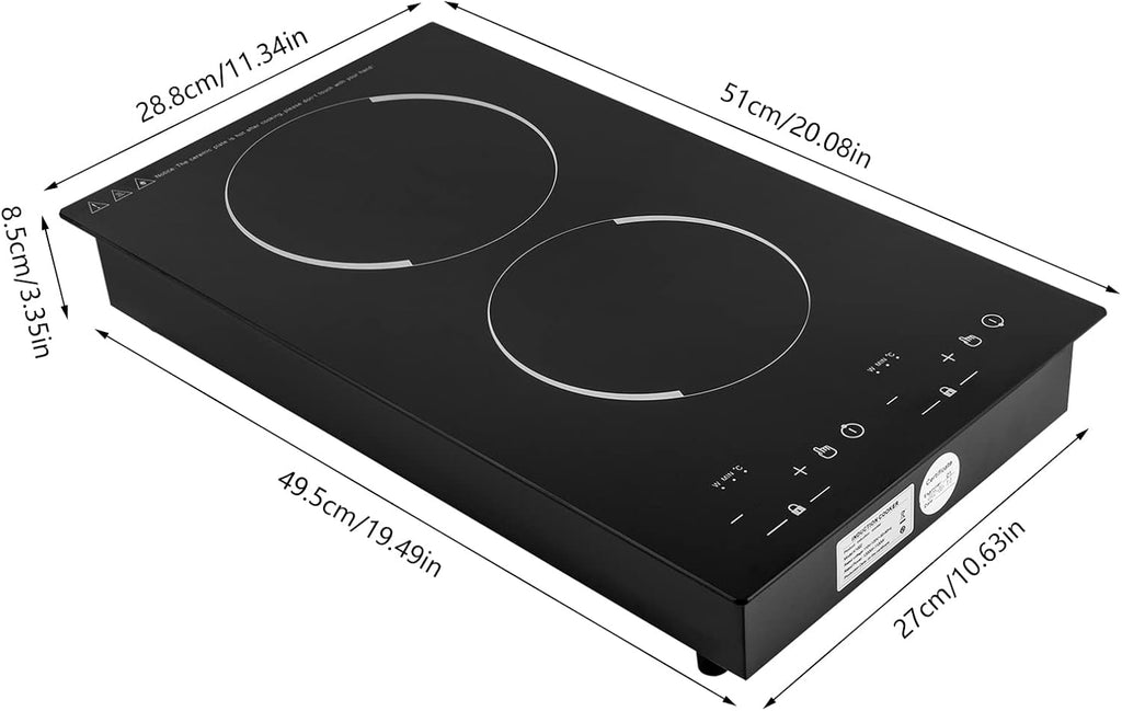 Double Induction Cooktop, 110V 4000W Electric Cooktop with LED Digital Screen and 9 Temperature Adjustment Gears Portable Induction Cooktop Stove for Home Kitchens, Restaurant, Apartments