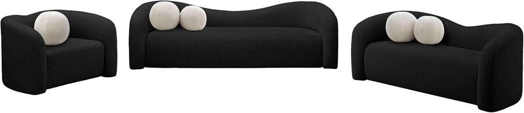 Meridian Furniture 186Black-S Kali Collection Modern | Contemporary Sofa with Soft Black Faux Shearling Teddy Fabric, Curved Back, 86' W x 33' D x 27' H, Black
