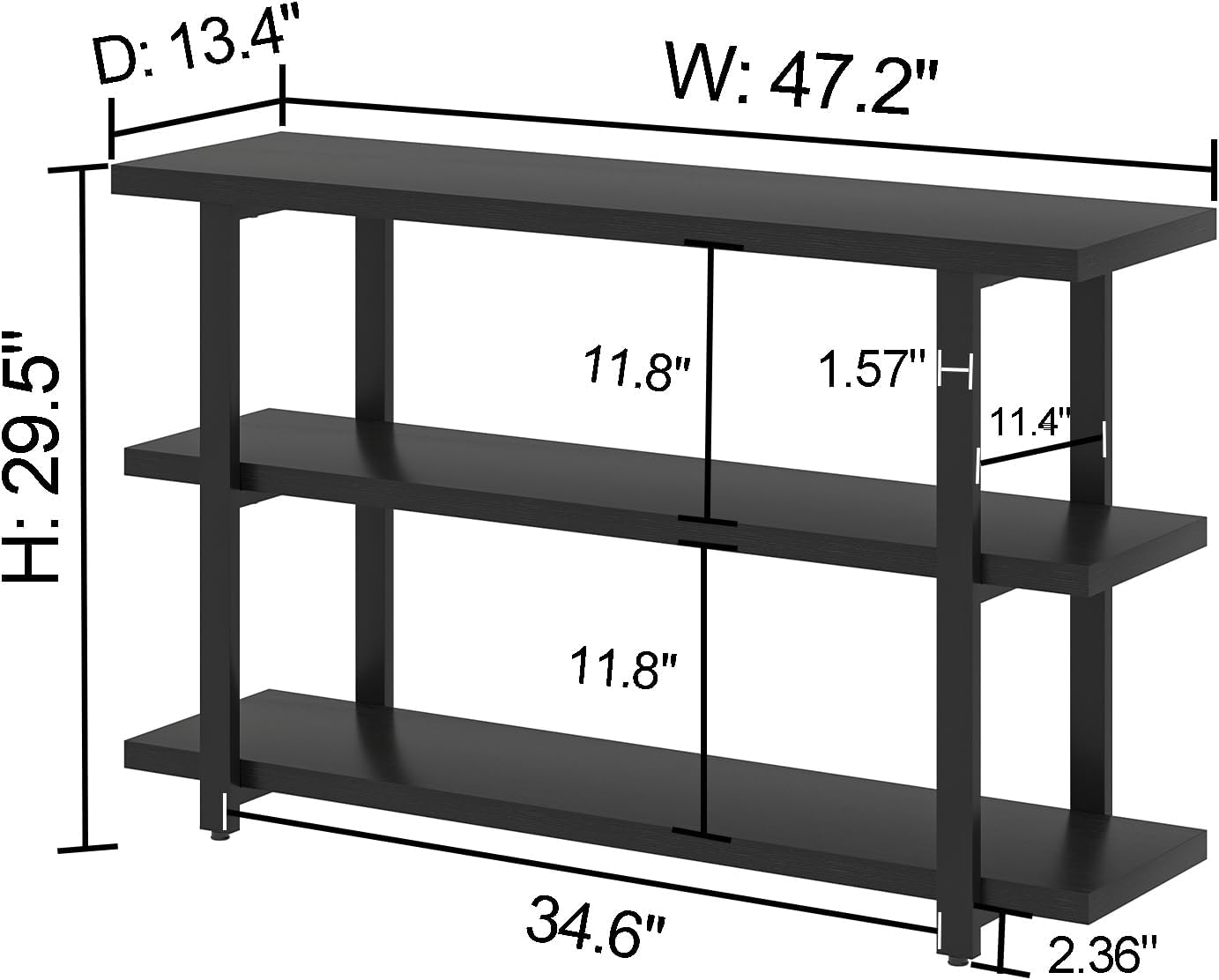 FOLUBAN Black Entryway Table, Modern Console Tables with 3 Tier Storage Shelves for Living Room, Wood and Metal Sofa Table for Hallway, Entrance, or Behind Couch, 47 Inch