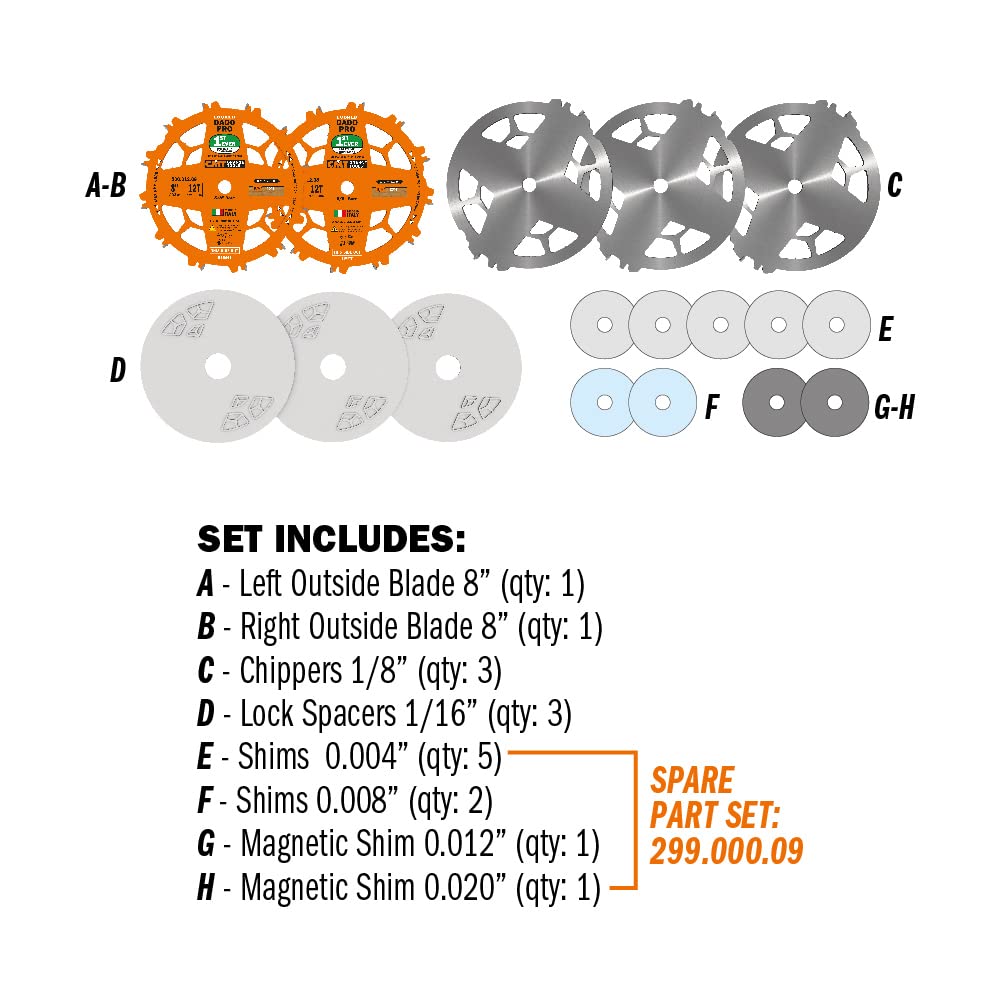 CMT ORANGE TOOLS 230.312.08 DADO Set Saw Blade HW D=8' B=5/8' Z12 FTG+ATB Orange PTFE
