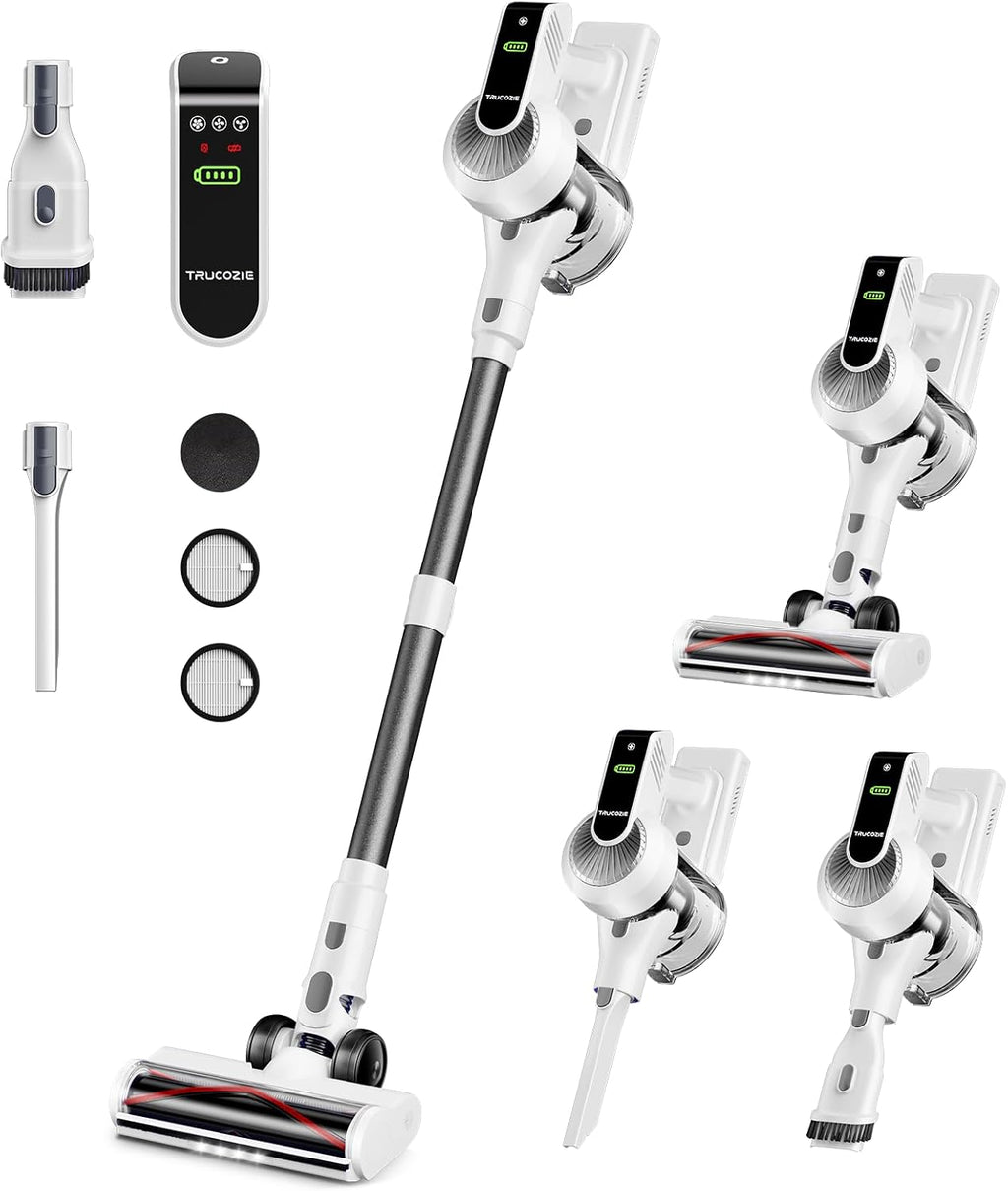 Cordless Vacuum Cleaner, Self-Standing 40Kpa 45Mins Vacuum Cleaners for Home, 8-in-1 Lightweight Stick Vacuum with Anti-tangle Wireless Vacuum for Carpet, Tile, Pet Hair, Hardwood Floors, White