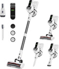 Cordless Vacuum Cleaner, Self-Standing 40Kpa 45Mins Vacuum Cleaners for Home, 8-in-1 Lightweight Stick Vacuum with Anti-tangle Wireless Vacuum for Carpet, Tile, Pet Hair, Hardwood Floors, White
