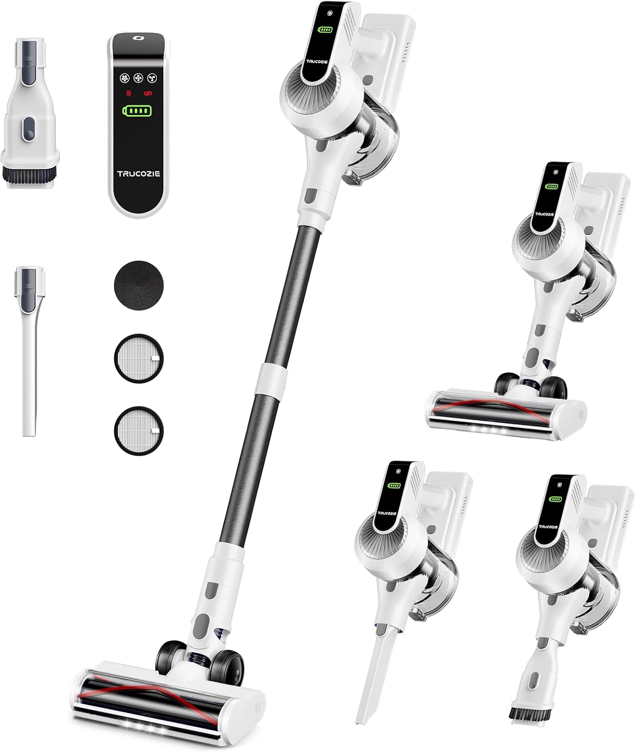 Cordless Vacuum Cleaner, Self-Standing 40Kpa 45Mins Vacuum Cleaners for Home, 8-in-1 Lightweight Stick Vacuum with Anti-tangle Wireless Vacuum for Carpet, Tile, Pet Hair, Hardwood Floors, White