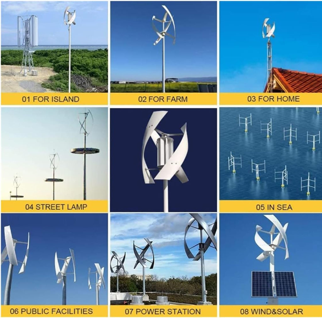 3000W Vertical Wind Turbine Generator with Controller & Grid Inverter, 8000W Home Wind Power System, Efficient Renewable Energy Solution for Off-Grid & On-Grid Use