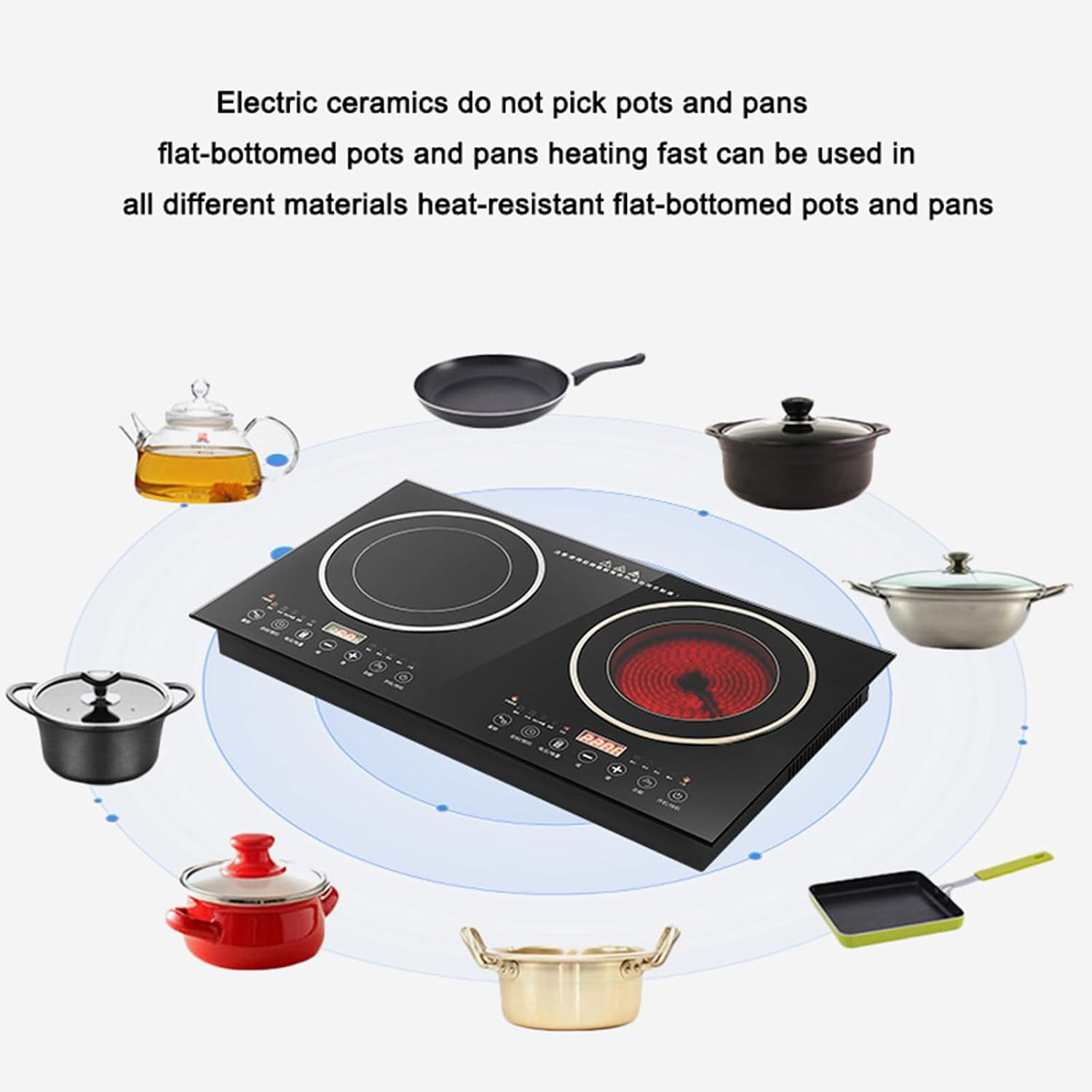 2200W Dual-Head Household Smart Induction Cooktop Independent Booking Timer 10-Speed Safety Lock Portable Induction Cooktop