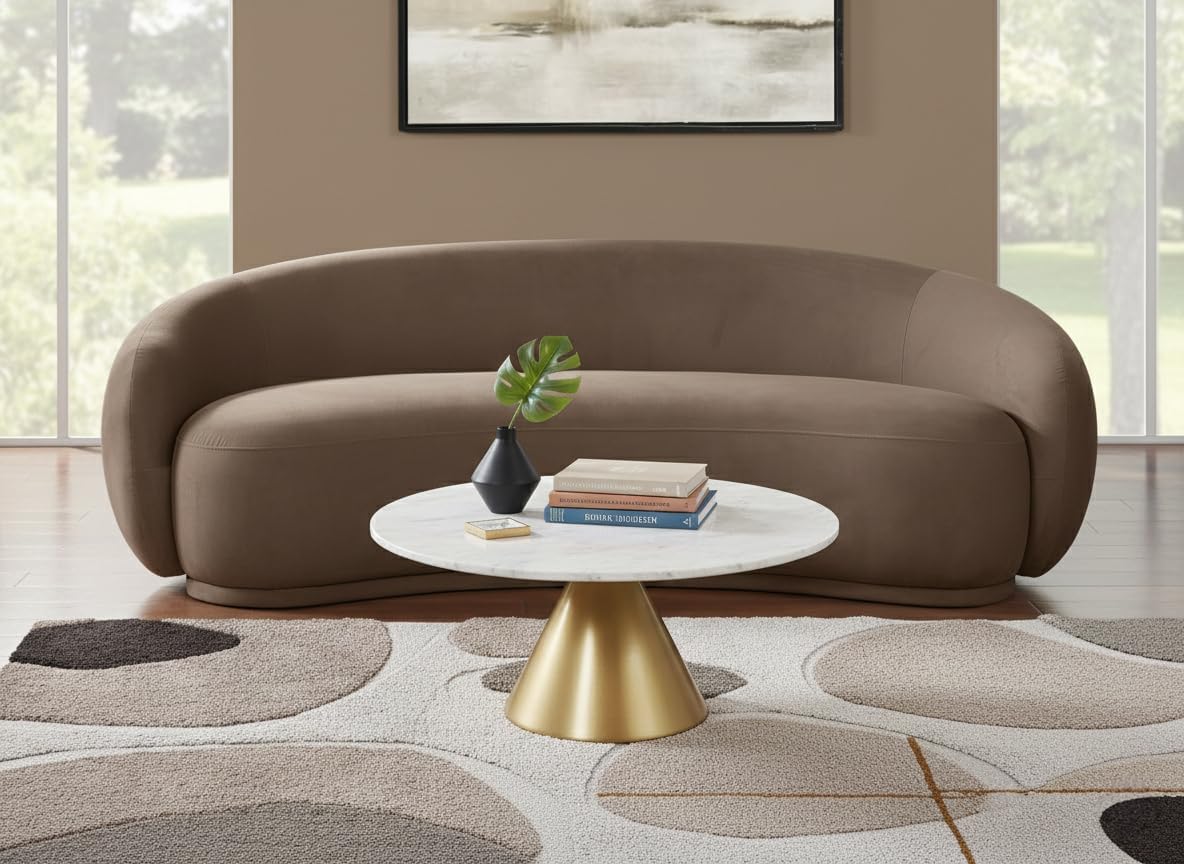 Meridian Furniture 44044Brown-S Emery Collection Modern | Contemporary Sofa with Ultra Luxe Brown 460 GSM Velvet, Solid Eucalyptus Wood Inner Frame, 95' W x 45.5' D x 31' H, Brown