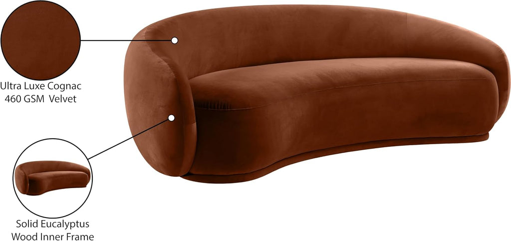 Meridian Furniture 44044Cognac-S Emery Collection Modern | Contemporary Sofa with Ultra Luxe Cognac 460 GSM Velvet, Solid Eucalyptus Wood Inner Frame, 95' W x 45.5' D x 31' H, Cognac