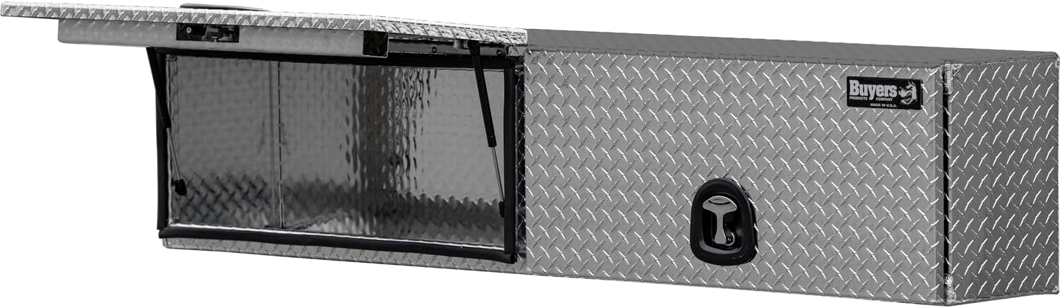 Buyers Products 1701351 Topsider Truck Tool Box, 16x13x72 Inch Diamond Tread Aluminum, Dual Flip-Up Doors, Locking Compression Latches, Weather Resistant, No-Drill Mount, Made in USA