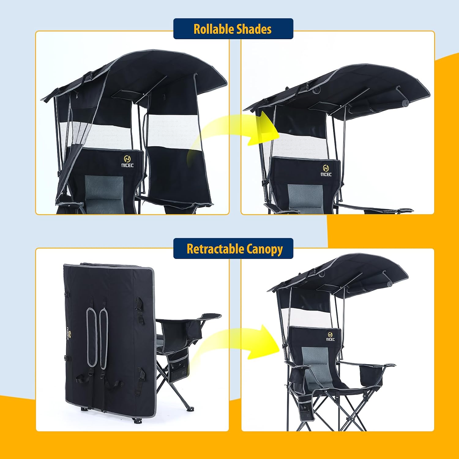 Nice C Chair with Canopy, Heated Camping Chair with Battery, Outdoor Sports Chairs with Shade, Heated Folding Umbrella Lawn Chairs, with Removable Footrest (1-Pack)