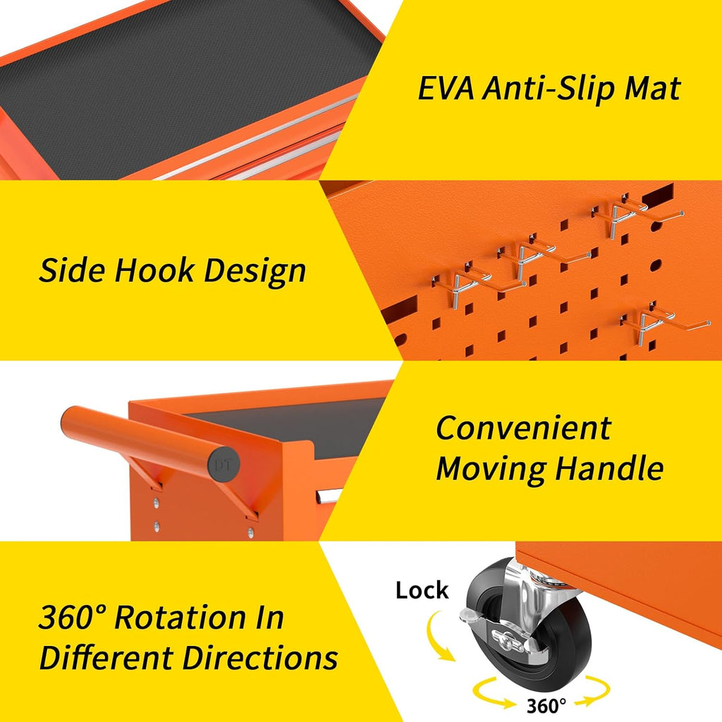 On Shine 8 Drawer Rolling Tool Chest, Large Capacity Rolling Tool Box with Wheels, Locking Mechanical Tool Chest, Portable Tool Box with Sliding Drawers for Garage Workshop and Tool Room (Orange)