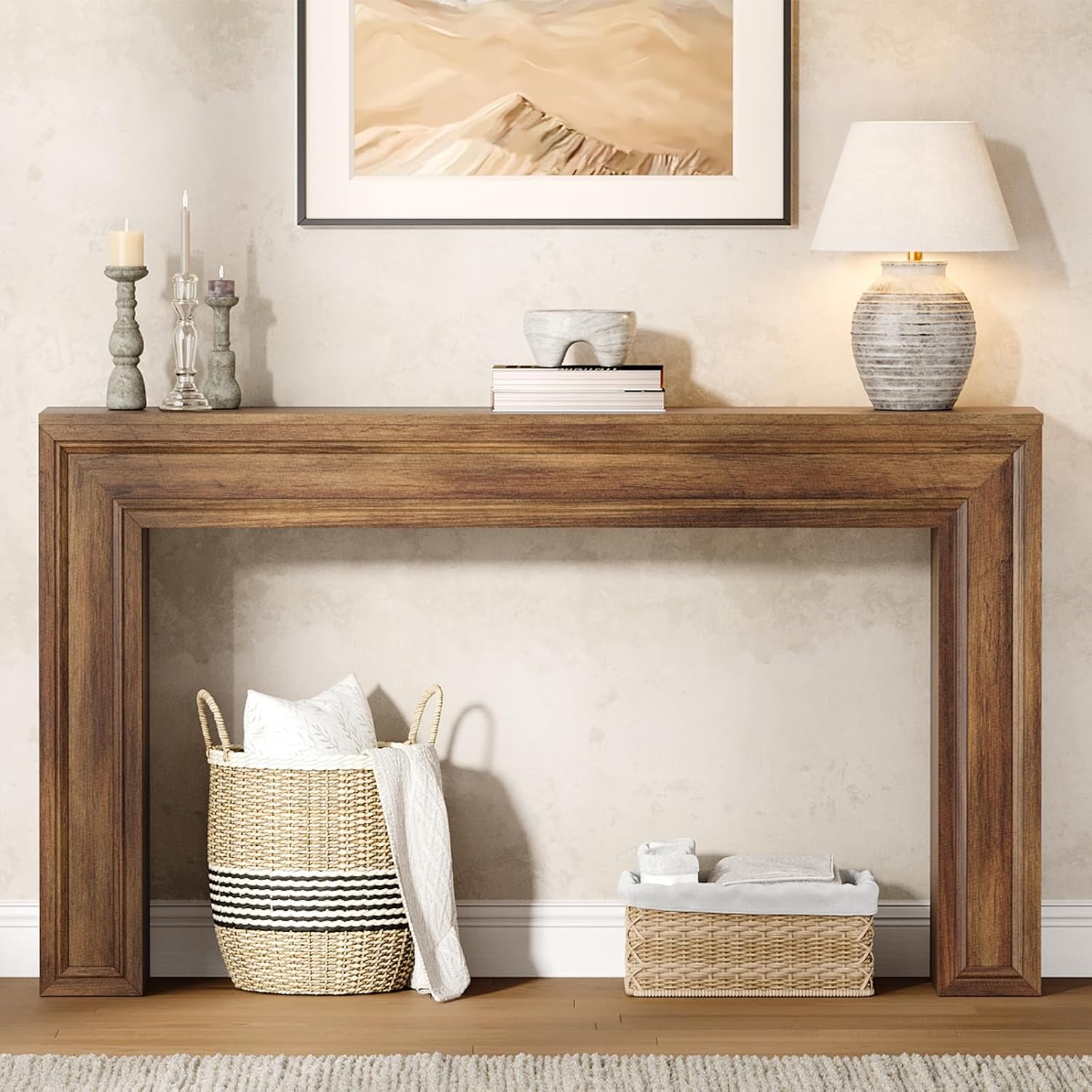 Rresyet 55 Inch Long Console Table, Sofa Table Behind Couch, Entryway Table, Farmhouse Entryway Table for Entrance, Hallway, Living Room (Wood)