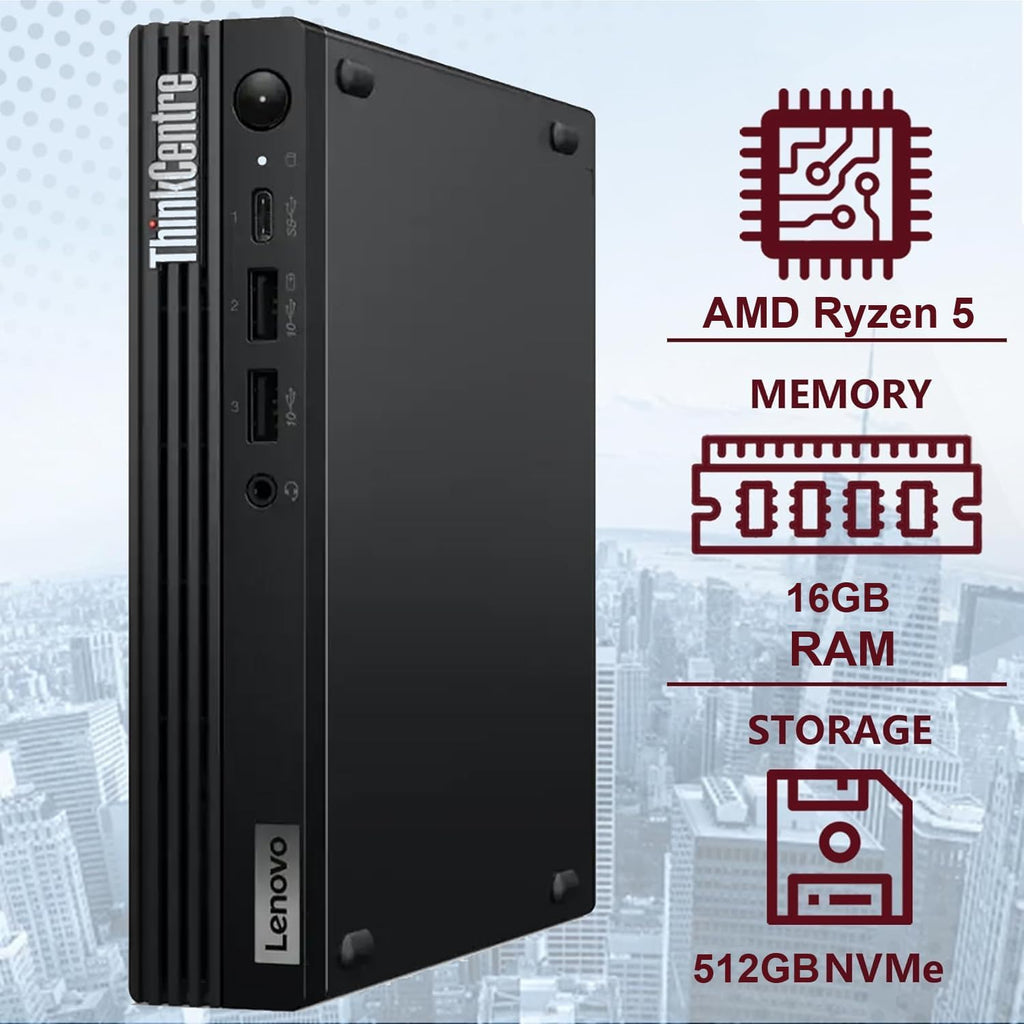 Lenovo ThinkCentre M75q Gen 5 Tiny Business Desktop (AMD Ryzen 5 8500GE (> Intel i7-12700T), 16GB DDR5, 512GB SSD, Radeon 740M Graphics) MFF, Mini PC, DisplayPort, HDMI, Ethernet, Wi-Fi 6E, Win 11 Pro