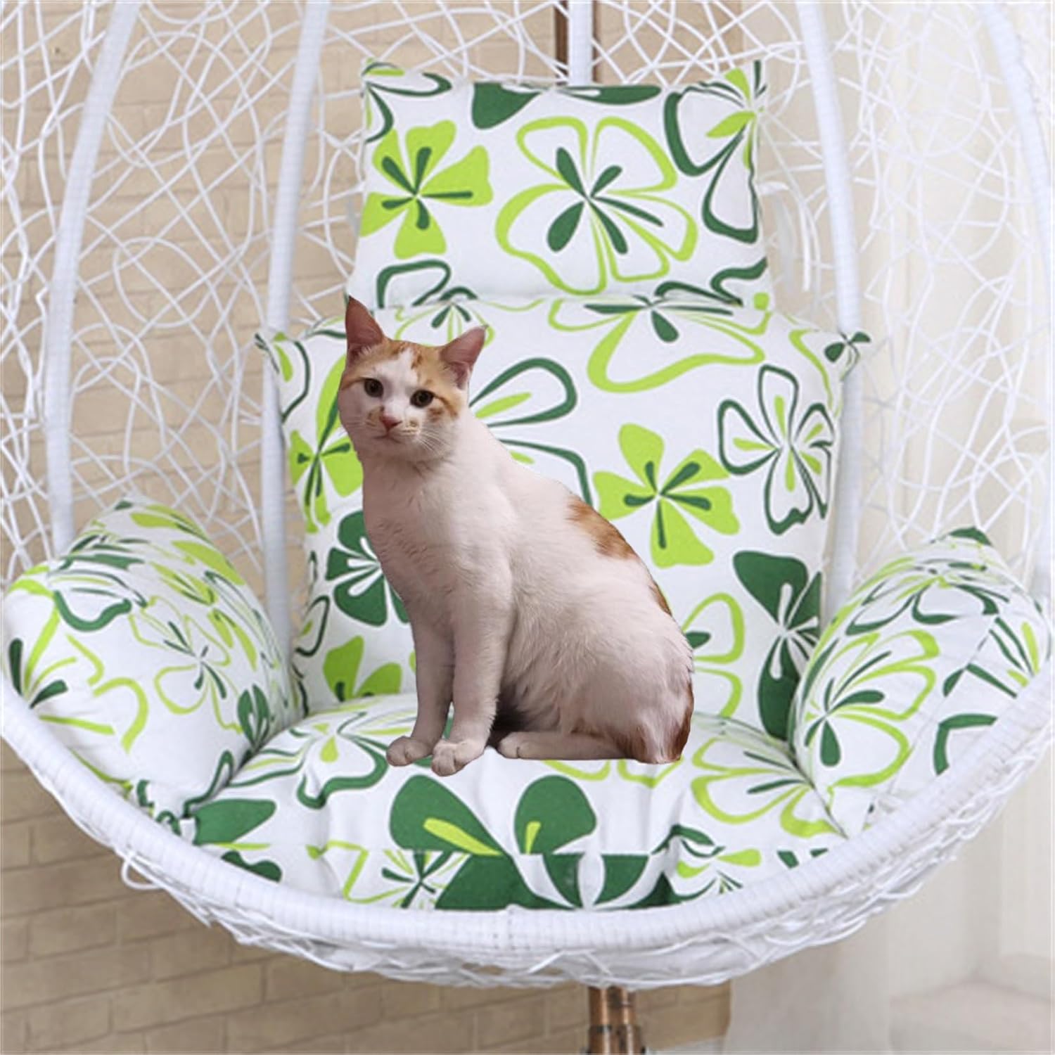 Egg Chair Cushion, Soft and Comfortable Hanging Basket Chair Cushion, Outdoor Recreation Egg Swing Chair Cushion(Green Flowers)