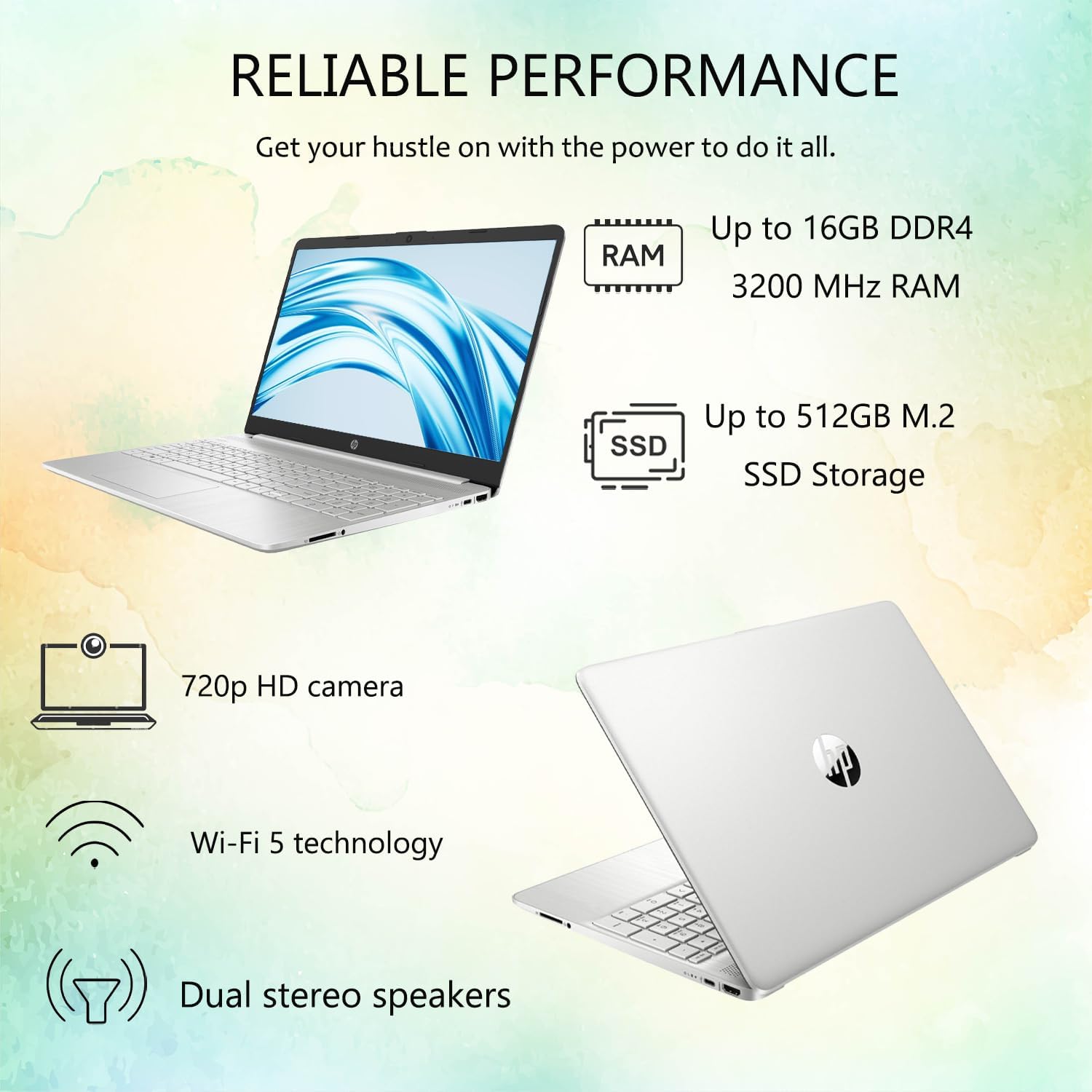 HP 15 Laptop for School, Work, and Home + Microsoft Office 365, 8GB RAM, 256GB SSD, 15.6' FHD 1080p LED Display, Copilot AI, Fast Intel Processor, HDMI, Windows 11 Pro