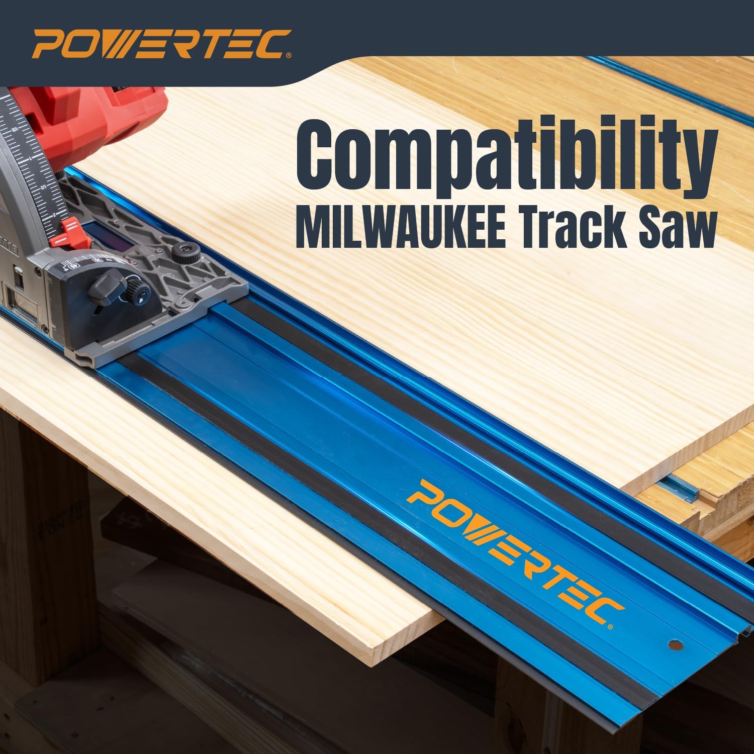POWERTEC 72153 110' Track Saw Guide Rail Joining Set for Milwaukee Track Saws | Includes 2x55 Aluminum Guide Rails and (2) Guide Rail Connectors for Woodworking Projects