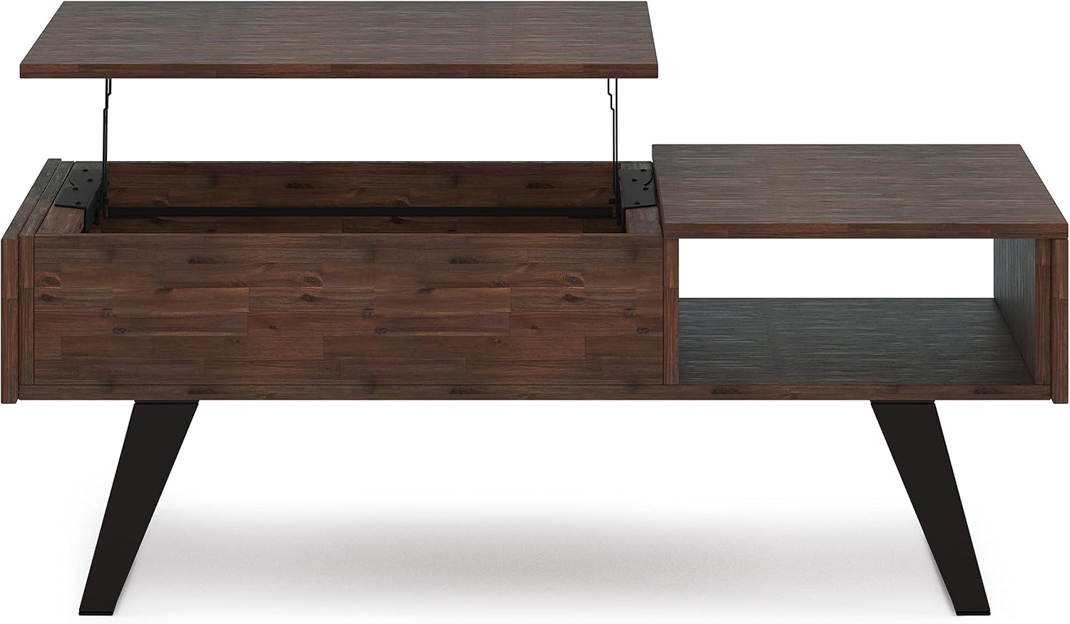 SIMPLIHOME Lowry Lift Top Coffee Table - 48 inch Wide Solid Acacia Wood and Metal Living Room Table in Distressed Charcoal Brown, Modern Industrial Cocktail Table with Hidden Storage and Open Shelf