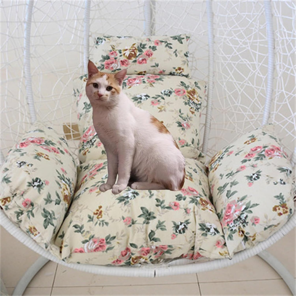 Egg Chair Cushion, Soft and Comfortable Hanging Basket Chair Cushion, Outdoor Recreation Egg Swing Chair Cushion(Rose Flower)