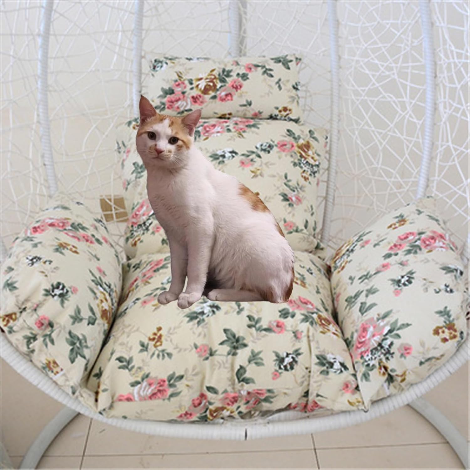 Egg Chair Cushion, Soft and Comfortable Hanging Basket Chair Cushion, Outdoor Recreation Egg Swing Chair Cushion(Rose Flower)