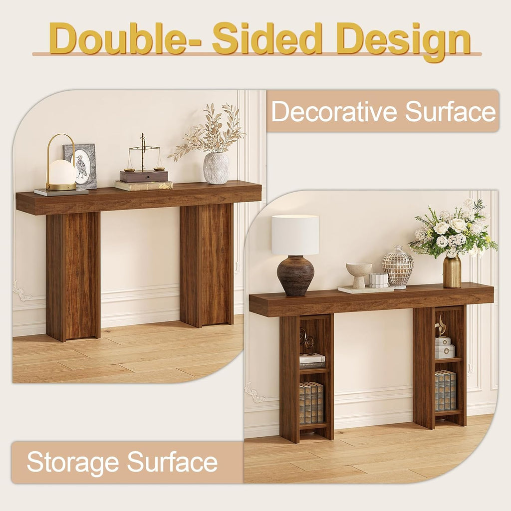 Farmhouse Console Table, 55'' Behind The Couch Table Wooden Entryway Table with Storage Double-Sided Tables for Entryway, Living Room, Hallway