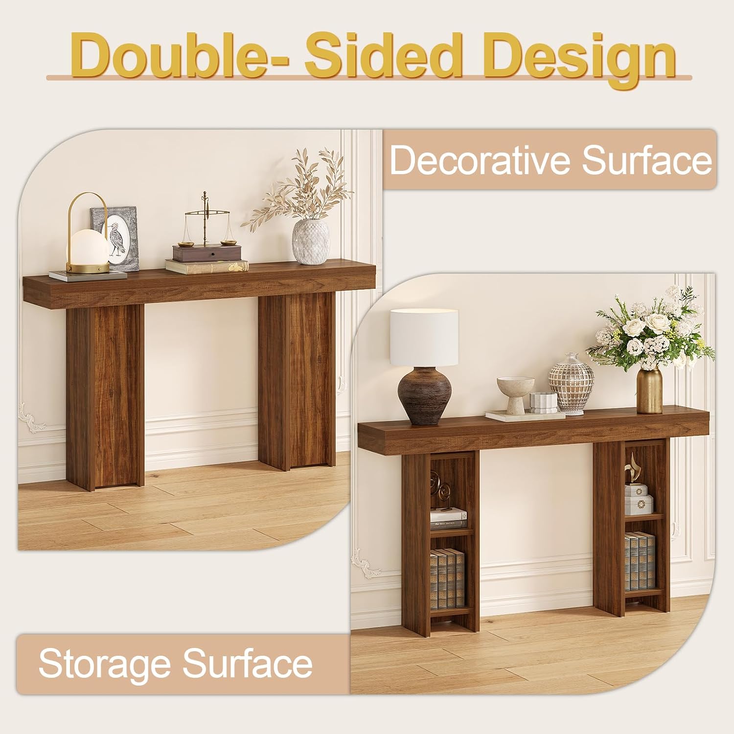 Farmhouse Console Table, 55'' Behind The Couch Table Wooden Entryway Table with Storage Double-Sided Tables for Entryway, Living Room, Hallway