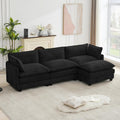 ROWHY Oversized Modular Sectional Couch with Movable Ottoman, 112' Modern Convertible L Shaped Sofa Set, 4 Seat Comfy Cloud Couch with 2 Throw Pillows, for Living Room and Office, Chenille, Black