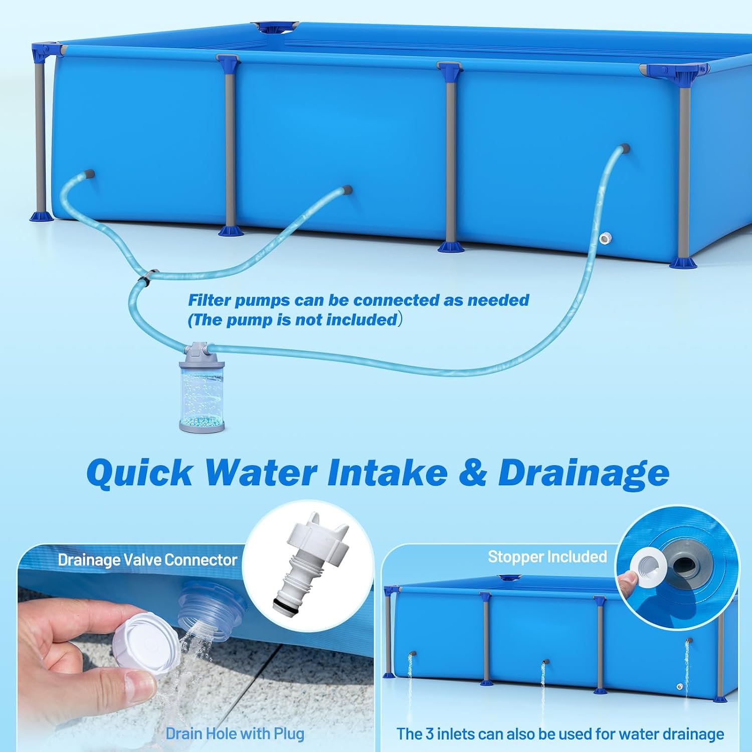 Moccha 8.5' x 6' Rectangle Above Ground Pool - Metal Frame Family Pool Set with PVC Fabric, 3 Stoppers & Drainage Valve Connector, Outdoor Backyard Swimming Pool, 690 Gallons of Water