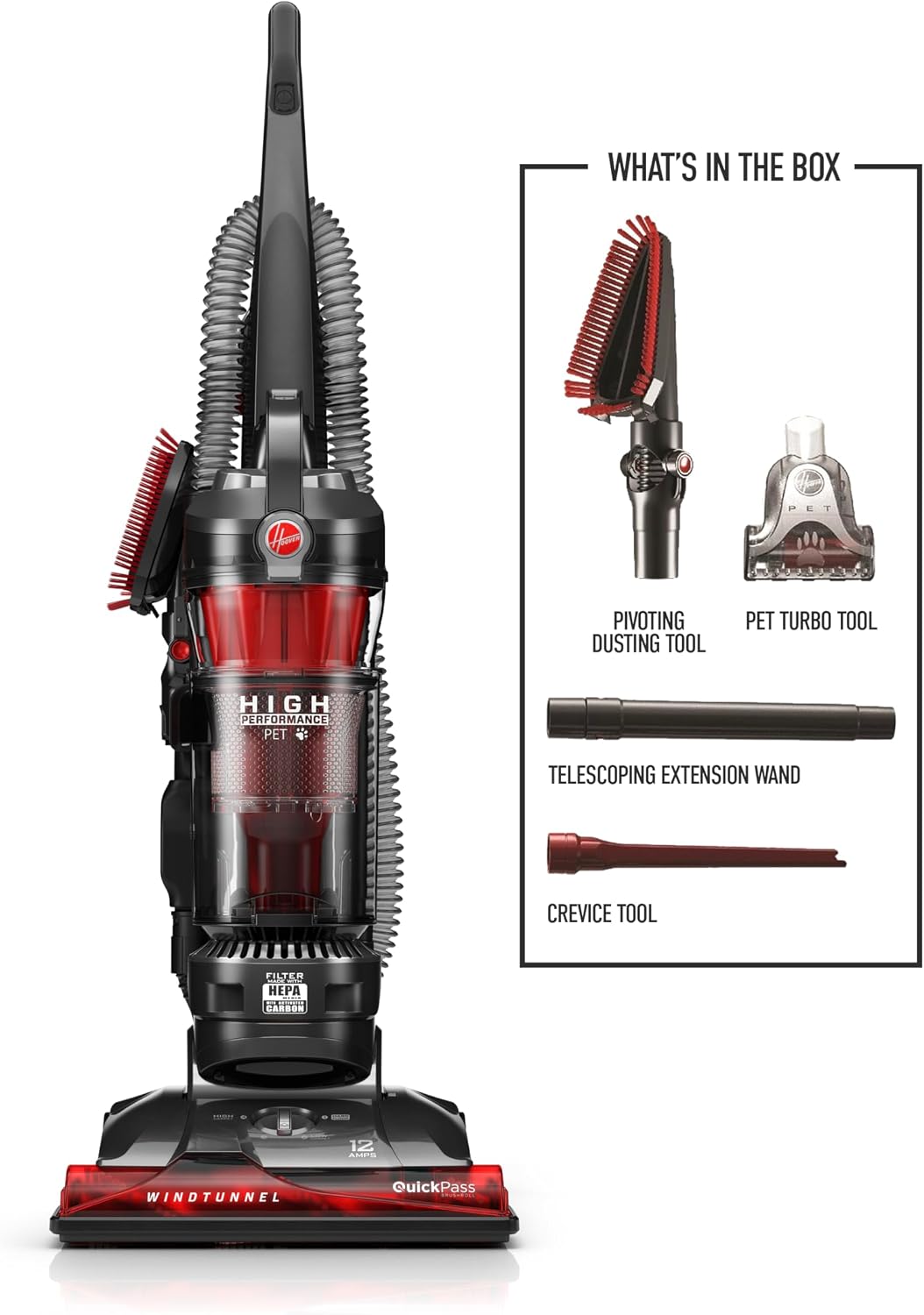 Hoover WindTunnel 3 High Performance Pet Bagless Vacuum Cleaner, Corded Upright Vac, HEPA Media Filtration, Quick Pass Brushroll, Corded Vacuum Cleaners for Home Use