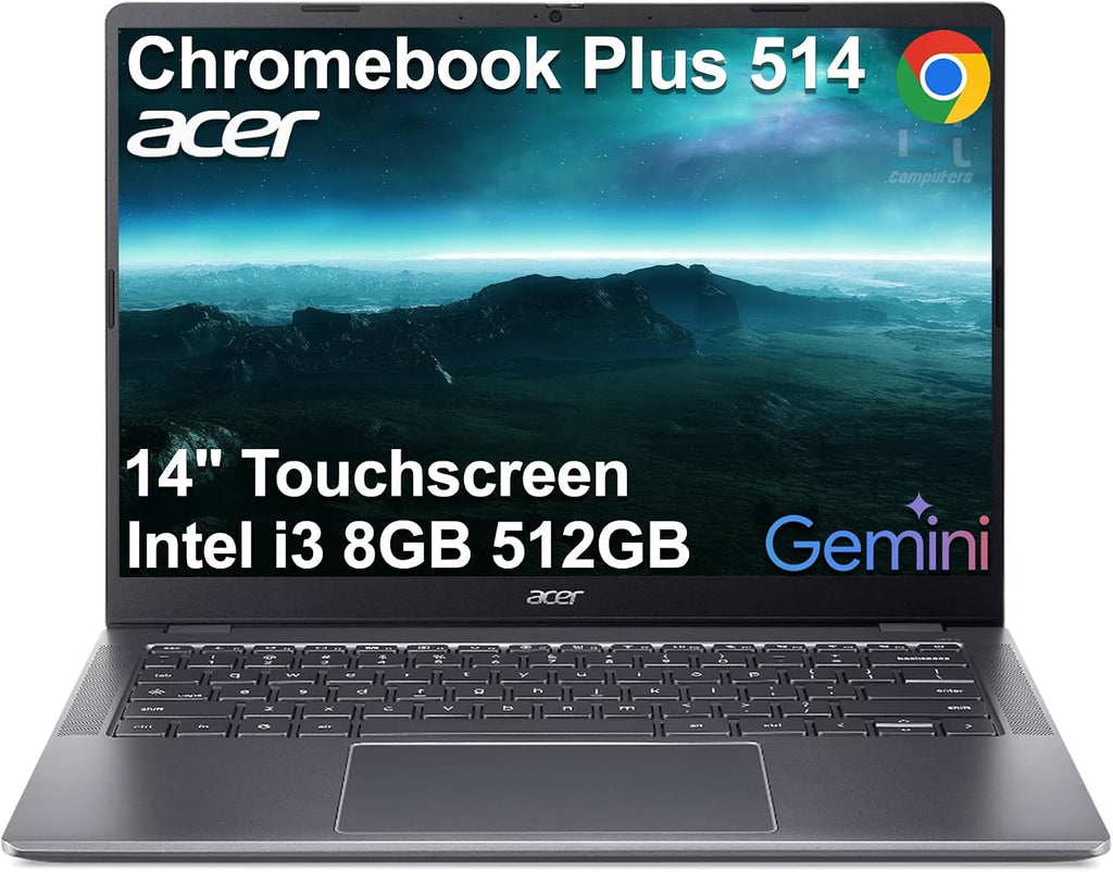 Acer Chromebook Plus 514 Laptop (14' FHD+ Touchscreen, Intel 8-Core i3-N355, 8GB RAM, 512GB SSD) Education, K12, Students & Business, 1080p Webcam, Backlit, Lightweight, Long Battery Life, Chrome OS